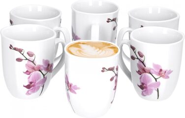 Набір цукерниця + молочник Van Well Kyoto, порцеляновий посуд, квітковий декор орхідея, рожевий, 2 шт. (6 чашок)
