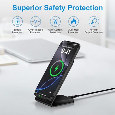 Бездротовий зарядний пристрій Google Pixel: підставка, 15W, сумісна з Google Pixel 10/9/8/7/6/5 та Samsung Galaxy S25+/S24 FE/S23/S22/S21, чорний