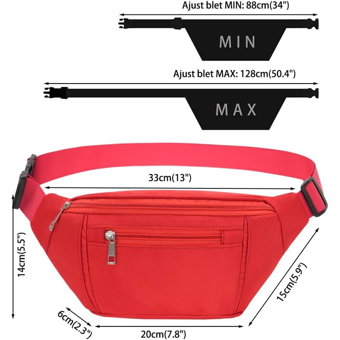 Поясна сумка на пояс для чоловіків та жінок, водонепроникна, для спорту, подорожей, фітнесу, бігу (червона)