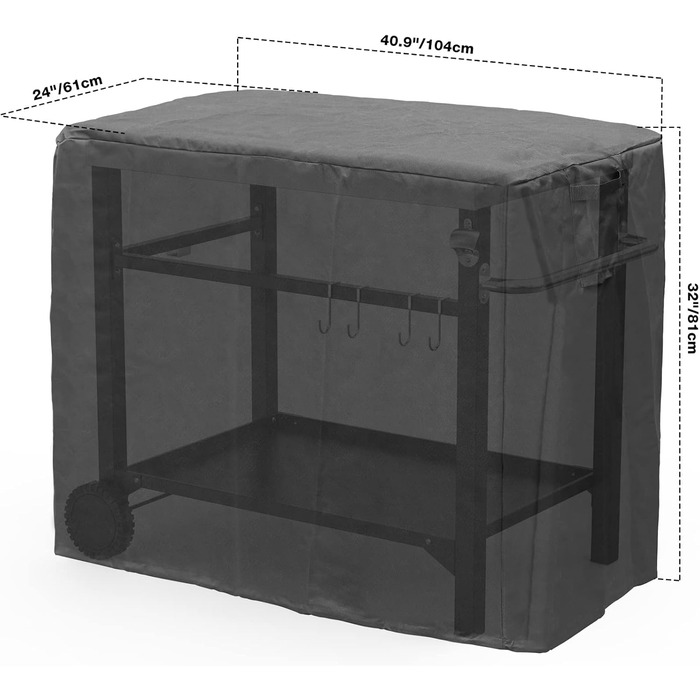 Чохол для гриля Onlyfire, водонепроникний 600D PVC, 104×61×81 см, для вуличного гриля, столу, сервірованого візка, BBQ, захисний чохол для гриля для саду