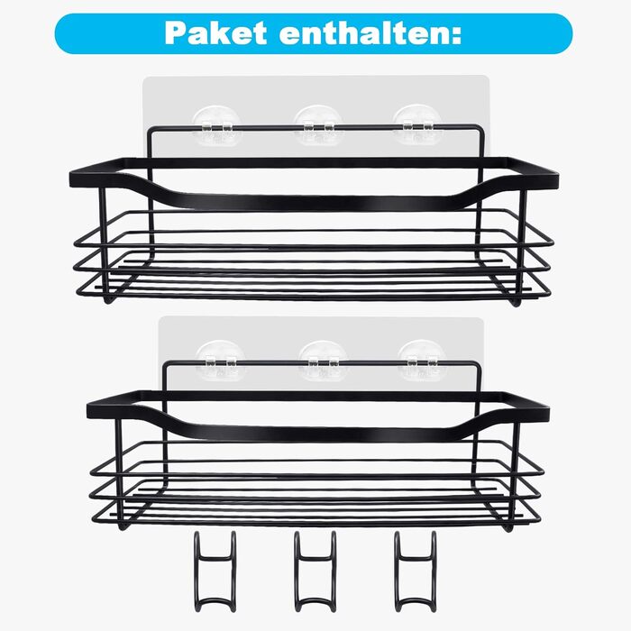 Підставка для душу з нержавіючої сталі без свердління, 2 шт. - органайзер для шампуню, гелю для душу, мила, ванни, кухні (чорний)