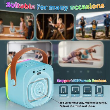 Караоке-машина Spinosaurus для дітей з 2 мікрофонами, Bluetooth, LED-підсвічуванням, портативна, для віку 3-12 років, ідеально для свят та подарунків (блакитна)