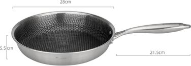 Преміум сковорода EliteHoff 28 см з антипригарним покриттям, нержавіюча сталь, індукційна, для всіх плит, PFOA-free, безпечна для духовки та посудомийної машини, срібна (E-7549)