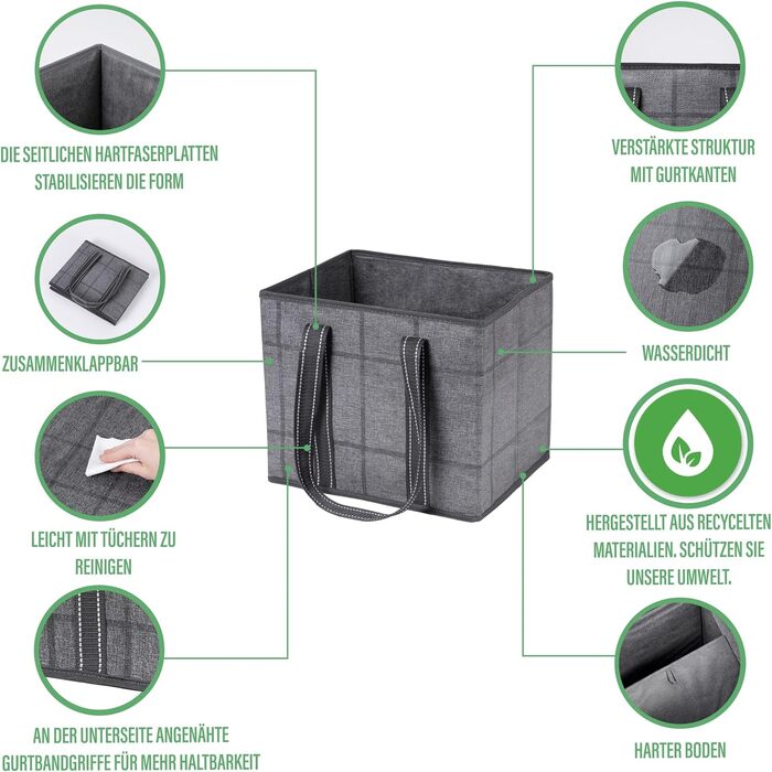 23.5 Liter Large Folding Shopping Bag, Folding Boxes with Reinforced Bottom, Reusable Shopping Bags, Holds Up to 15 kg Shopping Bag (3-Pack) (Black/Window Pane)