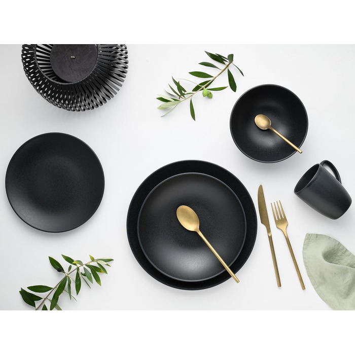 CreaTable Серія SOFT TOUCH BLACK: 20-Piece Geschirrset з порцеляни, для посудомийної машини та мікрохвильової печі, виготовлено в Португалії