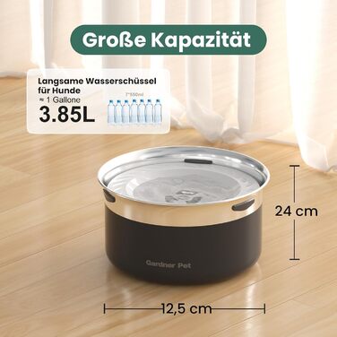 Нержавійна миска для води для собак Gardner Pet, 3,85 л, без розбризкування, для великих собак, чорна