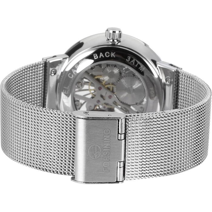 Годинник чоловічий FORSINING Механічний, ультратонкий, з браслетом з нержавіючої сталі, скелетонний, аналоговий (Бежевий)