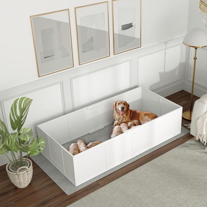 Кія для цуценят PawHut: вольєр-забіг для собак з регульованою дверцятами, білий, 196x96x48 см