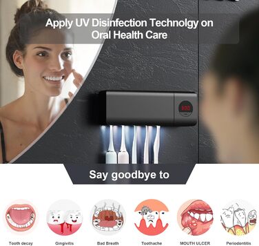 Стерилізатор зубних щіток DSHOW UV з таймером, бездротовий настінний, 2000mAh, білий/чорний