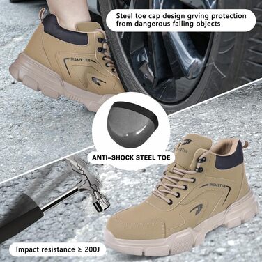 Черевики безпеки OFF-CUP для чоловіків та жінок, водонепроникні, зі сталевим підноском, робочі черевики, черевики з захистом від порізів, антиковзкі, легкі, середньої висоти, шкіряні, кольору хакі, розміри 40-44 (45)