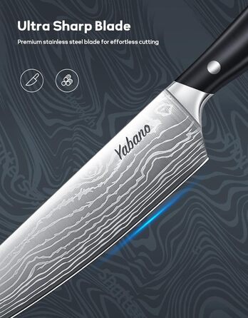 Yabano 14-Piece Professional Knife Set with Sharpening Block - Stainless Steel Chef Knives with Plastic Handles & Wood Block