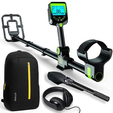 Металодетектор професійний для дорослих та дітей – водонепроникний, з LCD-дисплеєм та спіральною котушкою 25 см, бездротовий, складна конструкція, акумулятор 2000mAh, висока точність, зелений