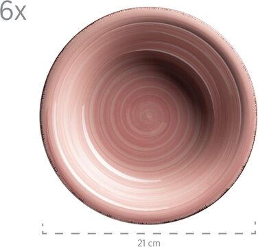 MÄSER 931495 Bel Tempo II, 12-piece tableware set for 6 people with a modern vintage look, hand-painted, pink, stoneware.