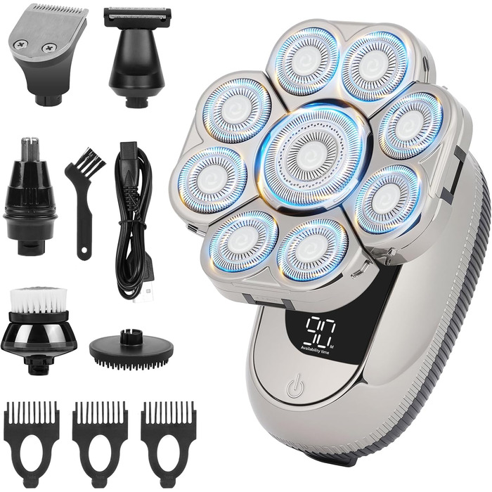 Електричний чоловічий голкострум OFFCUP Glatzen з 9D голками, водонепроникний IPX6, з LED-дисплеєм та тримером для носа (6 в 1)