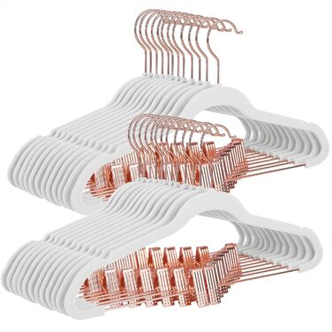 SONGMICS Clothes Hangers, 24 Pack, 42 cm, Garment Hangers with Adjustable Clamps and Gold Hooks, Non-Slip, Space-Saving, for Skirts, Light Pink CRF14PK24, Standard, (White)