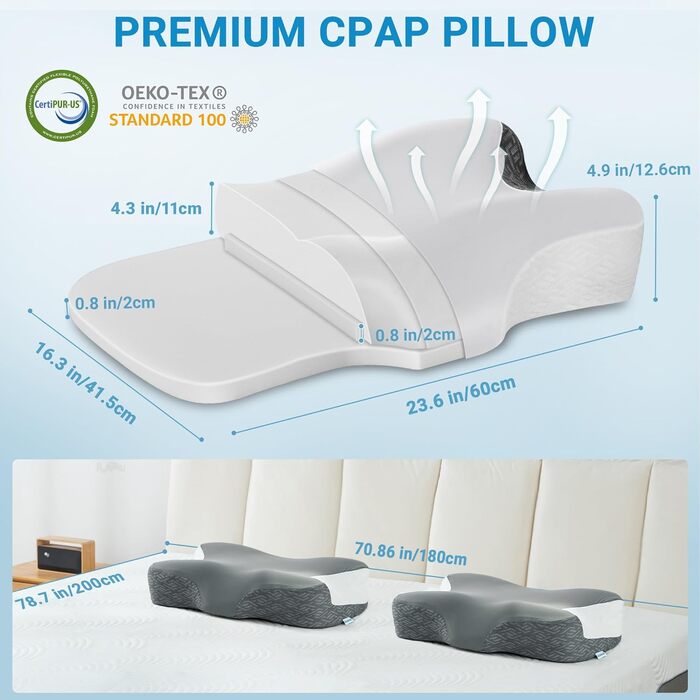 Подушка Elviros з піни Memory Foam для CPAP-терапії: ергономічна, регульована висота та жорсткість, для сну на боці та спині (біла, нейлон, еластан)