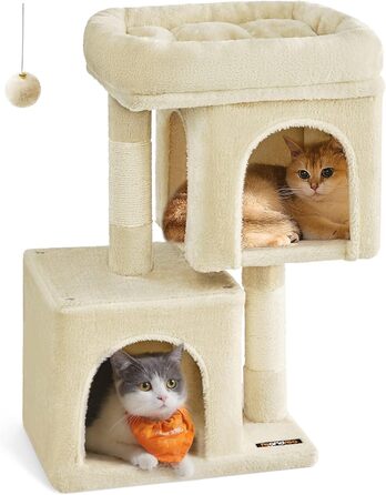 Feandrea Cat Tree Small, 67 cm Cat Tree, Kitten House for Kittens up to 3 kg, Large Platform, Sisal Posts, PCT611W01 (Beige)