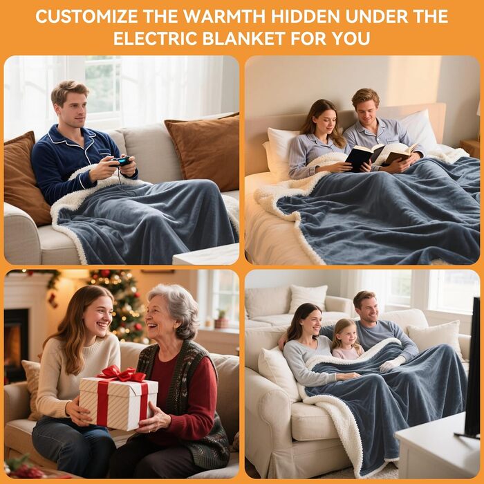 Електрична ковдра Olycism з автовимкненням, 160x130 см, 10 режимів нагріву, таймер, захист від перегріву, для дому та офісу, сіра