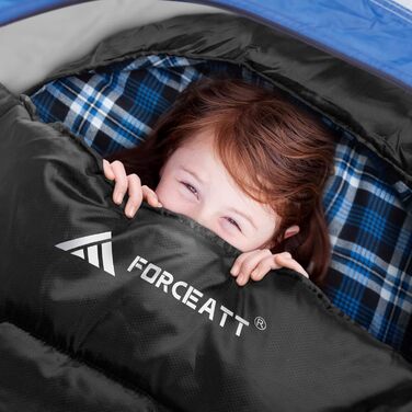 Спальний мішок Forceatt для дорослих, 3-4 сезони, -5°C, фланель та поліестер, водонепроникний, теплий, для кемпінгу, відпочинку на природі та холодних умов. Колір: темно-зелений (поліестер) та чорний (фланель).