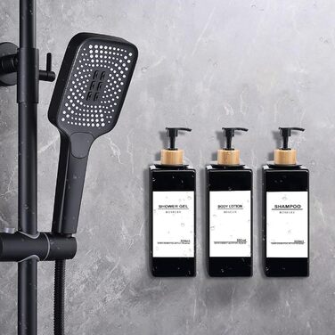 Настінний дозатор для мила Roselee (3 шт.), 500 мл - для ванної кімнати, без свердління, для шампуню, гелю для душу, з етикеткою (Чорний-3)