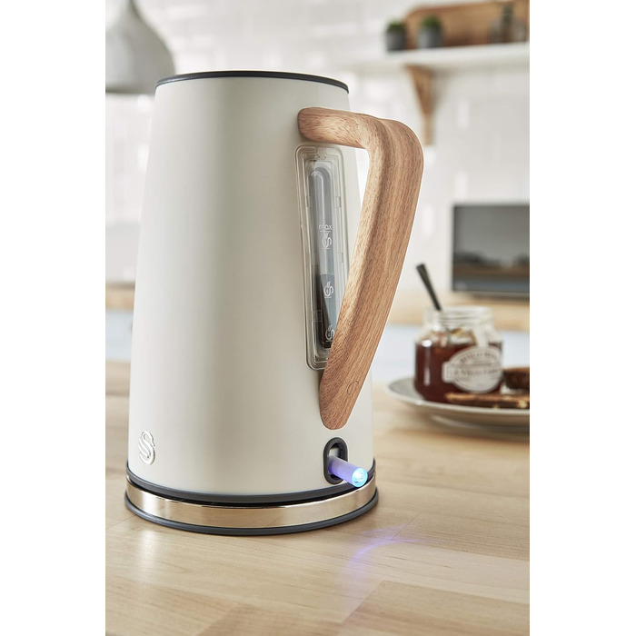 Swan Nordic Ultra Fast Electric Kettle - Wireless, Modern Design, 1.7L, 2200W, Wood-Look Handle, Auto Shut-Off, White - Single Serve