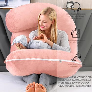 Подушка для вагітних CALIYO J-подібної форми, XXL, з бавовняною оббивкою, 180x70 см (світло-рожевий)