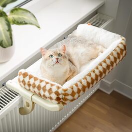 MEWOOFUN Cat Hammock Window Cat Bed Window Sill for Cats - 50x36cm Cat Bed for Radiator Cat Hammock with Soft Bed, Removable Suction Cup Free, Holds 18kg (Brown L - with Bed)