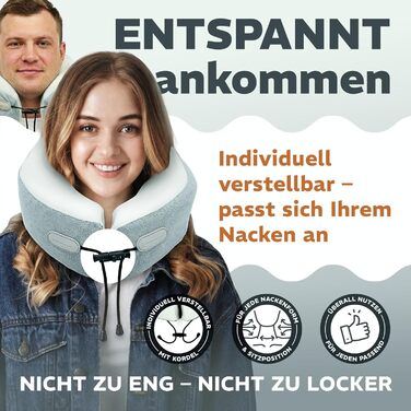 Подушка для шиї Sei Design для подорожей на літаку з Memory Foam, сірого кольору 32x32x11 см