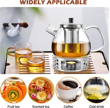 Скляний чайник для заварювання чаю Teekanne з підставкою-підігрівачем та ситечком, боросилікатне скло, 1500 мл
