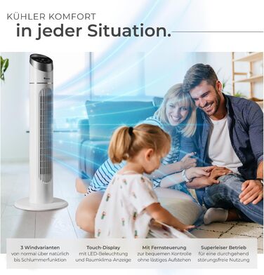 Турбо-вентилятор Tectake з пультом та таймером: тихий, мобільний, 3 швидкості, 31 x 90 см