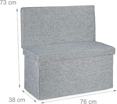 Складаний пуф Relaxdays з спинкою, 73x76x38 см, сіра лавка-скриня з лляної тканини, з місцем для зберігання та кришкою