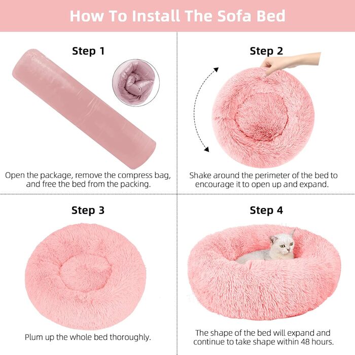 Кругле ліжко для котів та собак Nisrada, 60 см, рожеве, з неслизьким дном