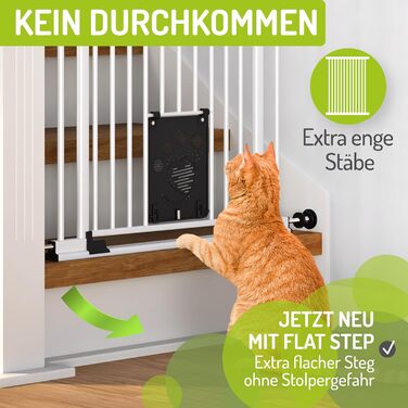 Захист для воріт BOMI Mira | Сітка для воріт з люком для котів | Ідеальний захист для собак, котів та цуценят | Металева сітка для воріт у квартиру, білий колір | Ширина: 73-83 см