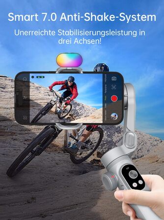 Стабілізатор для смартфона AOCHUAN 3-осьовий з RGB-підсвічуванням, для iPhone/Android, з функцією трекінгу обличчя, комплект Smart X Pro (Сірий)