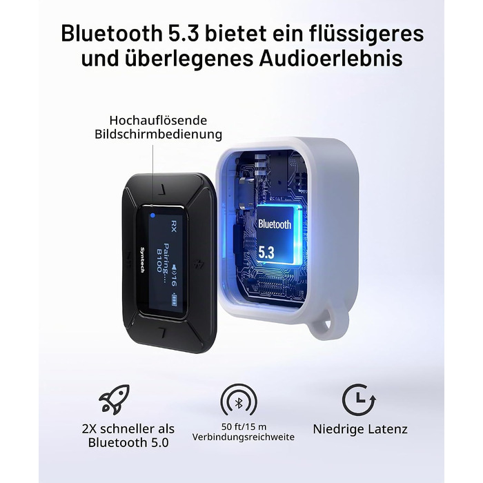 Bluetooth-трансмітер та ресивер Syntech 5.3 з LED-дисплеєм, адаптер 3.5 мм AUX для літака, авто та навушників AirPods, низька затримка, Dual Link, білий