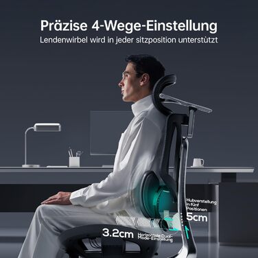 Hbada E3 Ultra Ergonomic Office Chair - Adjustable Lumbar Support, 360° Swivel, 4D Headrest, Black