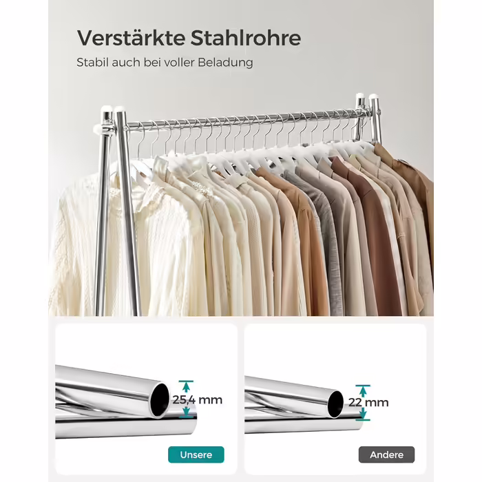 SONGMICS Clothes Rack, Coat Rack, Wardrobe, Clothes Storage, Steel Frame, with Rod and Shelf, 33.5 x 92.5 x 153 cm, for Bedroom, Hallway, Laundry Room, White HSR023W01 (Silver)