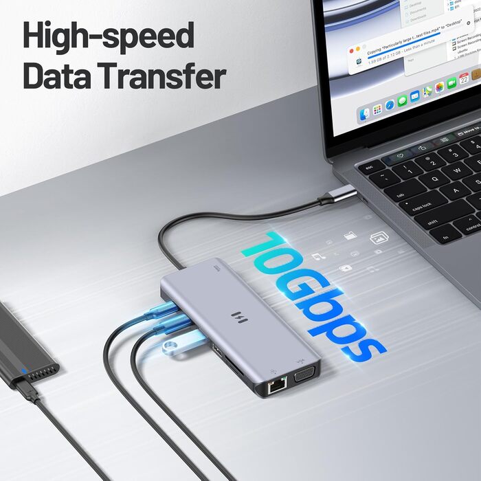 Док-станція USB-C для 4 моніторів: 13 в 1, 10Gbps, 100W PD, Ethernet, SD/TF, USB-A/C Hub для MacBook, Dell, HP (2 HDMI, DisplayPort, VGA)