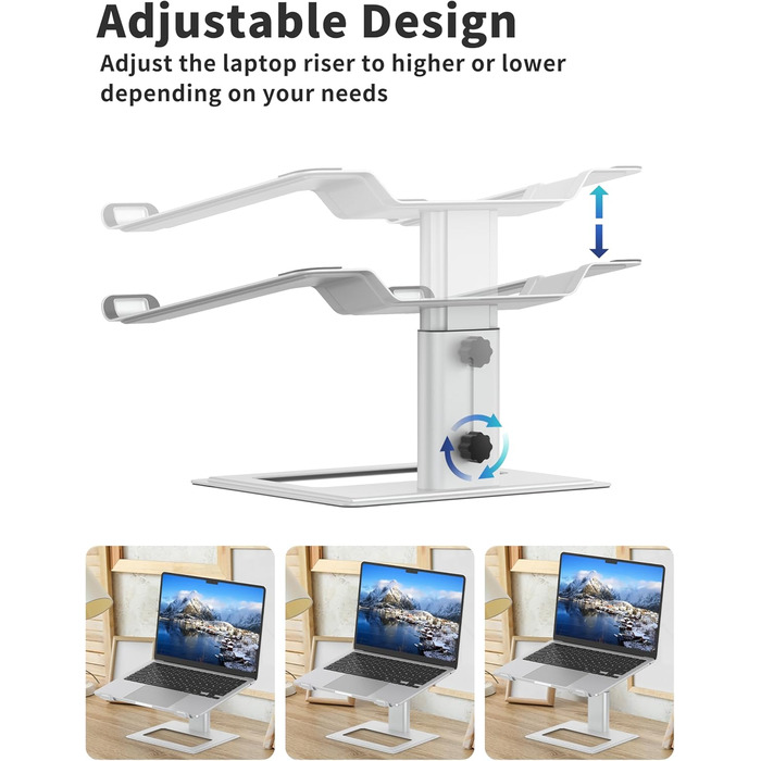 SOUNDANCE Підставка для ноутбука на стіл, регульована, ергономічна, 10-17.3 дюймів, срібна