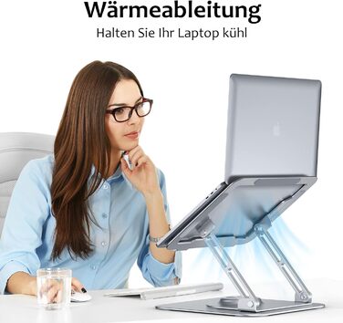 Підставка для ноутбука 360° з алюмінію, регульована висота, ергономічна, сумісна з MacBook/Dell/HP