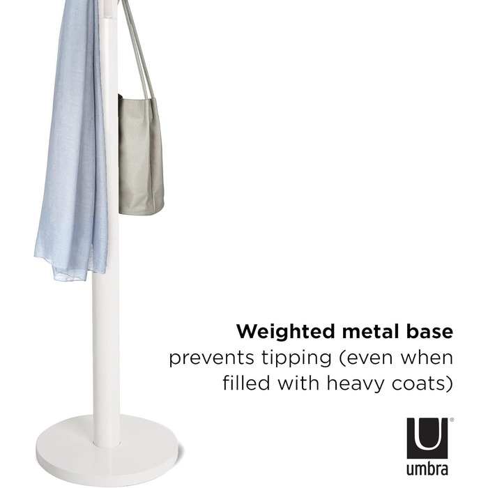 Umbra Flapper Coat Rack – Clothes Rack with 9 Foldable Hooks for Entryway and Office, Wood, White, 57.2 x 57.2 x 165.1 cm, White