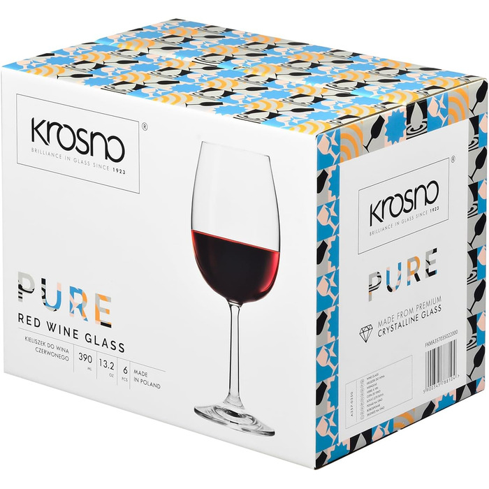 Набір келихів для вина Krosno Rotwein 6 шт. 350 мл - склянка для червоного вина, безпечне скло, для дому, ресторану, вечірки
