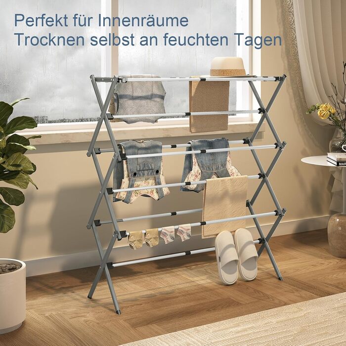 Складаний сушильник для білизни з 11 перекладинами, 3-ярусний, сірий та білий