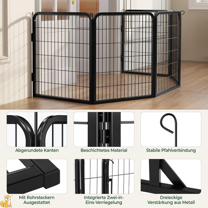 Yaheetech Folding Dog Playpen - 100cm High, 6-Panel, Portable Dog Kennel with Door for Indoor & Outdoor Use - Easy Assembly