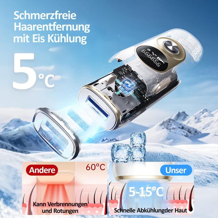 Пристрій для епіляції IPL з охолодженням та 999 999 імпульсів світла – лазерний епілятор з 5 рівнями енергії, для жінок/чоловіків/ногів/бікіні