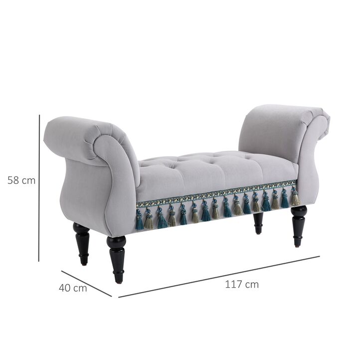 HOMCOM Bench, upholstered bench, ottoman, wooden bench made of polyester, rubber foam, grey, 117x40x58cm for living room & bedroom