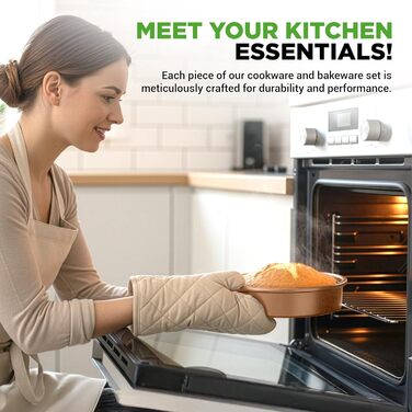 Набір кухонного посуду NutriChef NCCW20S.5 (20 предметів) з антипригарним покриттям, PTFE/PFOA/PFOS-Free, стійкий до високих температур, золотий