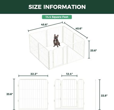 Кія Pawadise: вольєр для собак з акрилу та металевої сітки, 61 см, 8 панелей, білий, для цуценят та маленьких собак, міцний, патентований