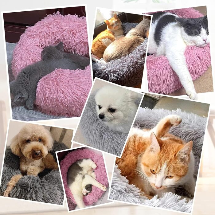 М'яке ліжко для котів та собак DONWEI, кругле, плюшеве, 50/70 см, рожеве