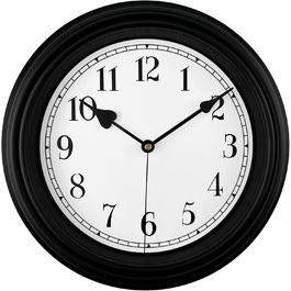 DIYZON Round Classic Wall Clock, Silent No Ticking, 40 cm High-Quality Quartz Vintage Clock, Large Number Retro Decorative Clock, Battery-Powered, Easy to Read for Home, Kitchen, Dining Room (Black-1, 25CM)